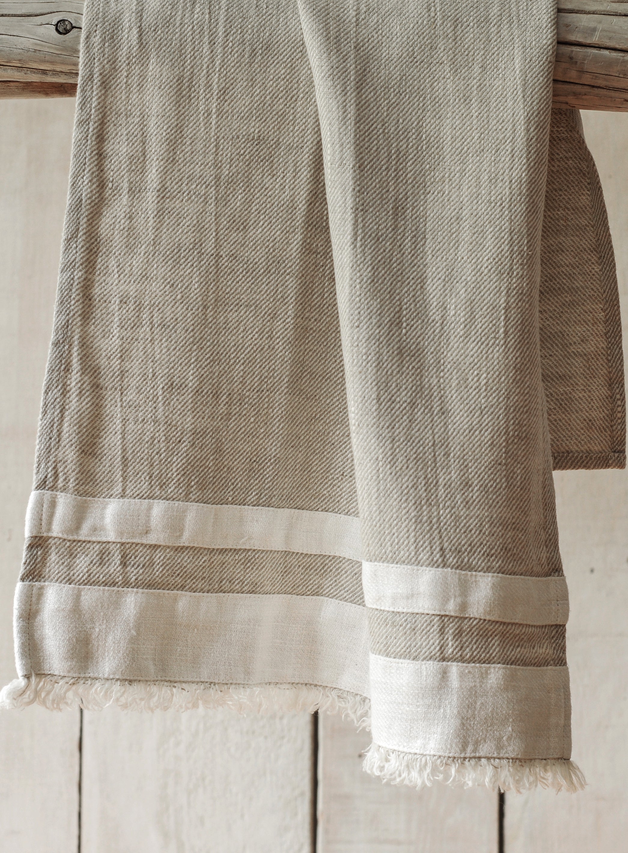 Linen Tea Towels Rustic White & Beige stripe