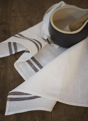 Linen Tea Towels White with Chocolate Stripes